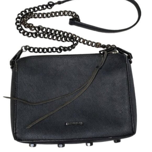 Rebecca Minkoff Avery Black Saffiano Leather Crossbody Bag Purse Studded Chain - Picture 1 of 16